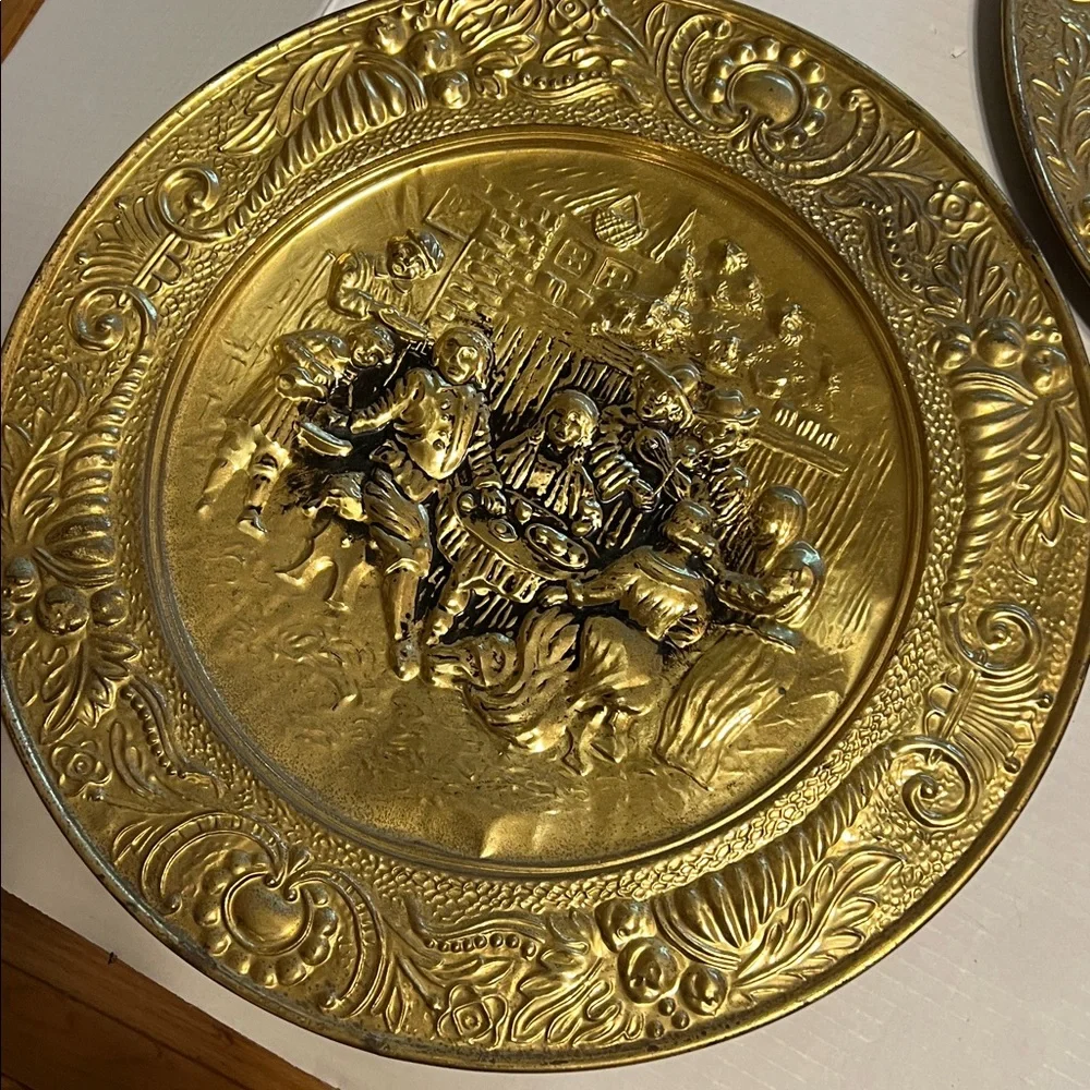 Vintage Gold Embossed Wall Plate Made in England Tavern scene